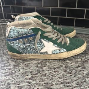 Golden Goose Green and Blue Glitter Sneakers